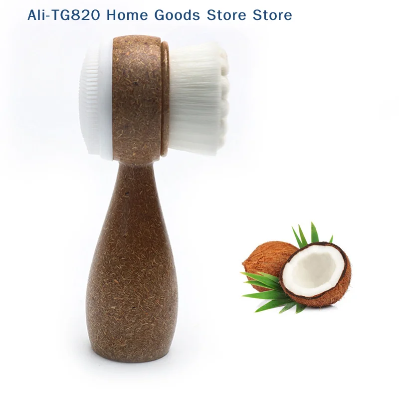Escova Facial de Coco com Cabo [TG820] - Escova Facial de Dupla Face para Limpeza de Cravos e Poros, Esfoliante