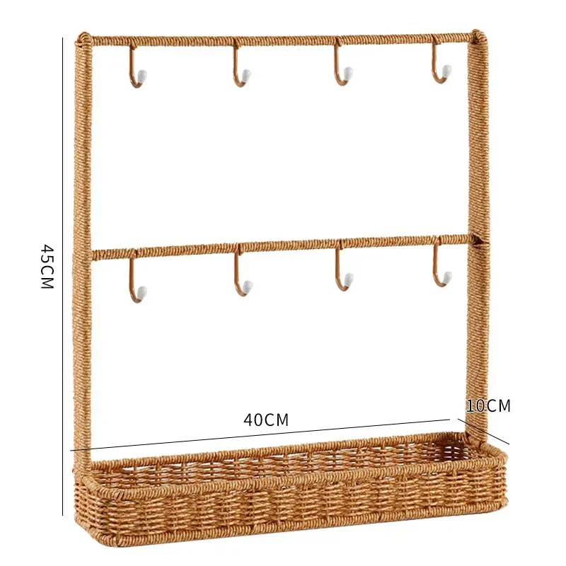 Imitation Rattan Weben Lager regal multifunktion alen Schlüssel halter Foyer Desktop organisieren Körbe Haken Design Schmuck Regal