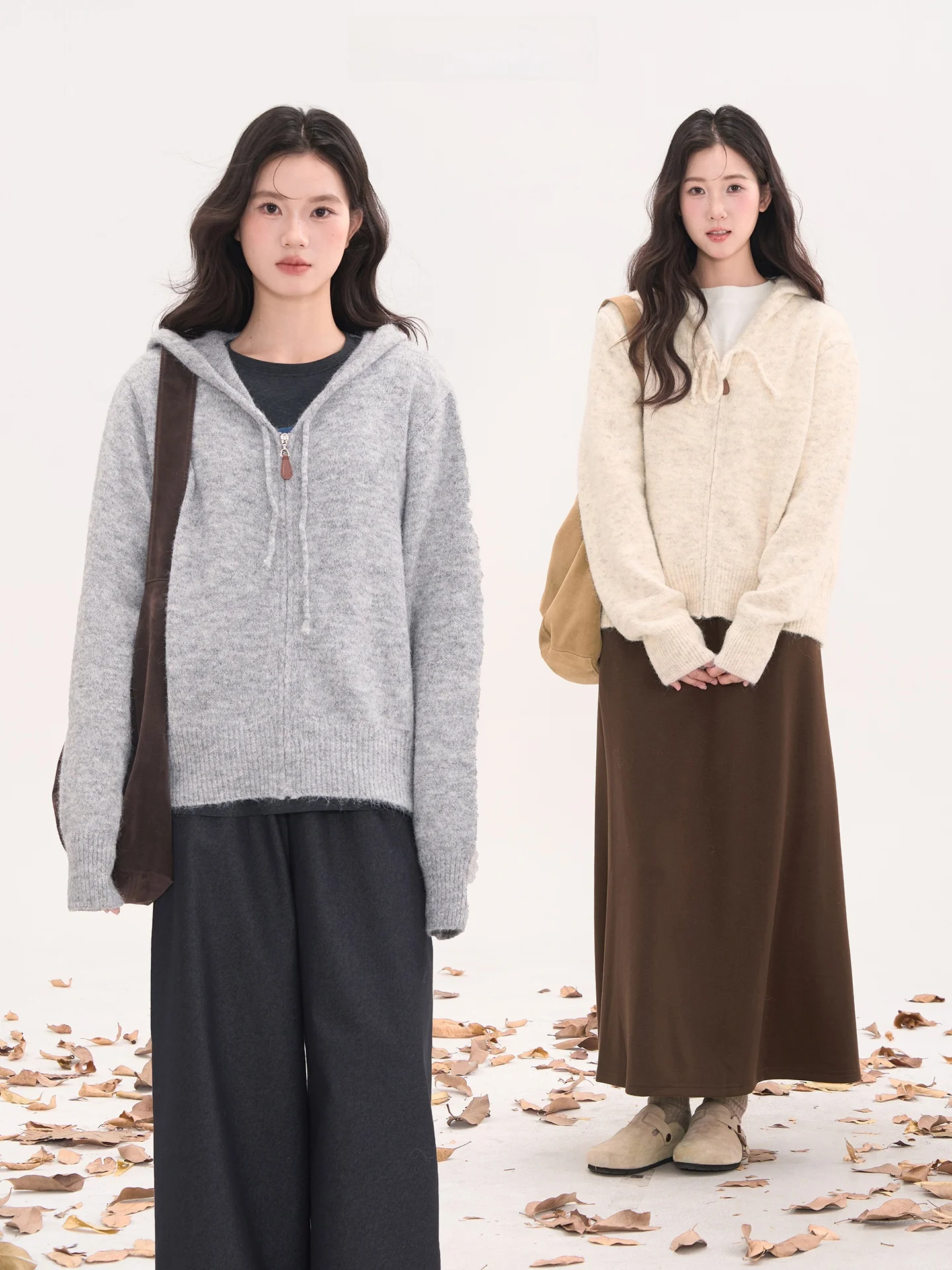 

Heme Women's Zip-Up Knitted Cardigan Sweater Casual Loose Fit Hooded Open Front Long Sleeve Autumn Winter Fashion Pure Color