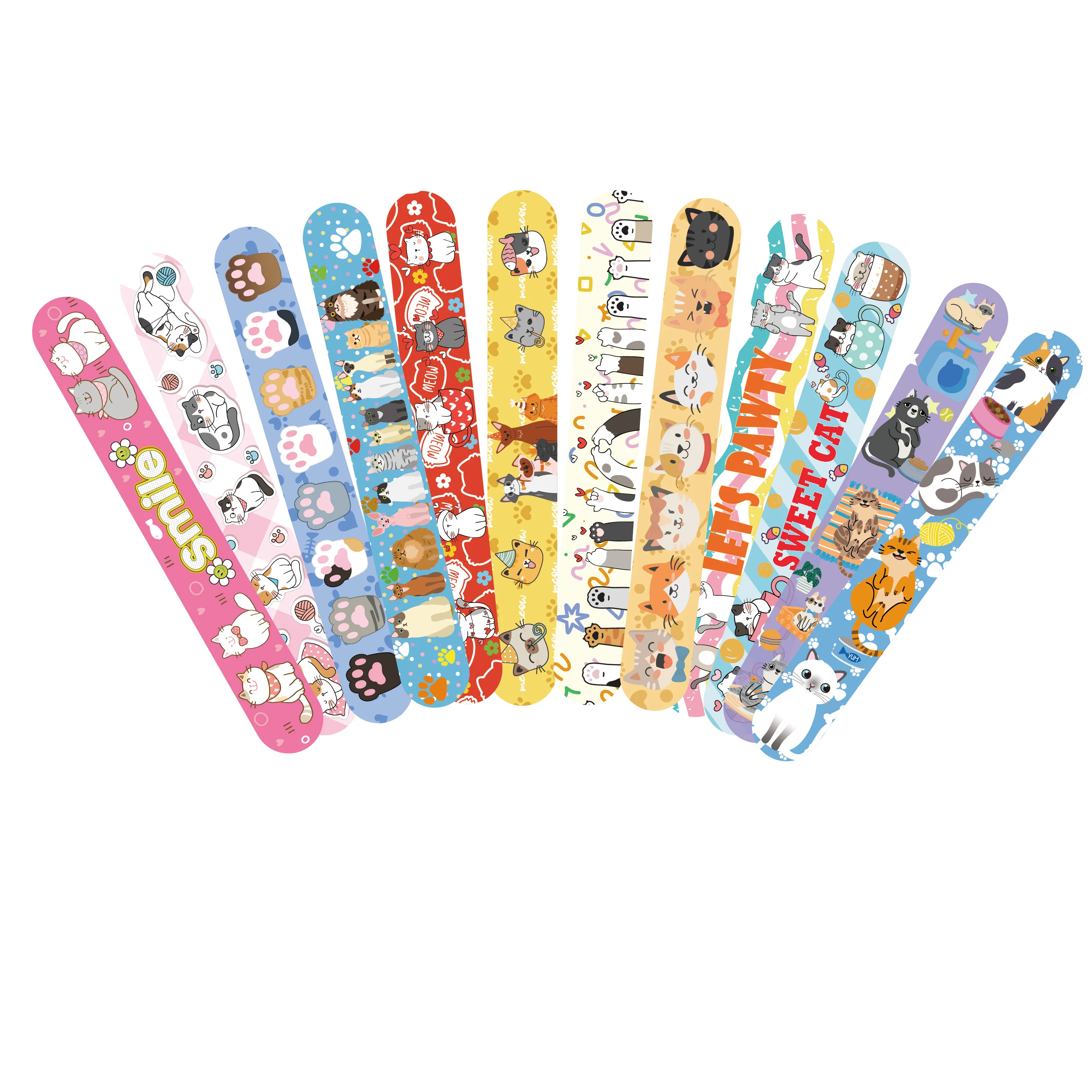 

12pcs Cute Cat Slap Bracelets Gifts Cartoon Pet Animals Party Decoration Kids Boys Girls Happy Kitten Theme Birthday Party Gifts