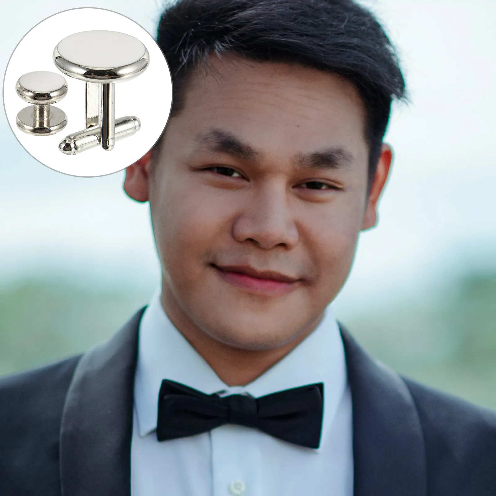 1Set Round Cuff Links for Men Gold Tone Dripped Oil Treatment Fade Resistant Elegant French Style Shirt Cuff Studs Set Classic