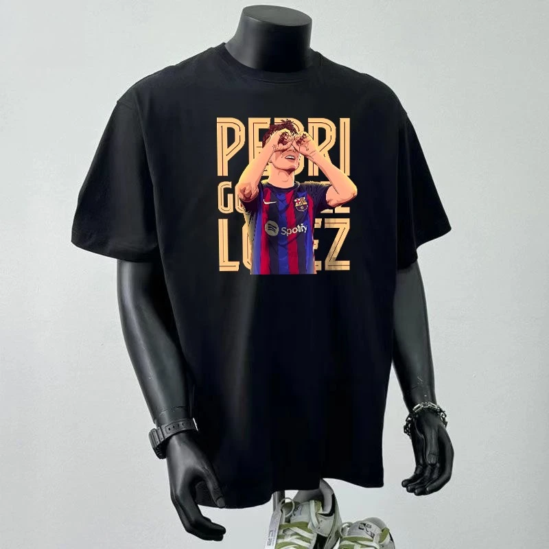 Camiseta Deportiva de Manga Corta para Hombre, 100% Algodón, Estilo Barcelona Pedri, Holgada, Informal, Transpirable, Talla Grande, Novedad 2026