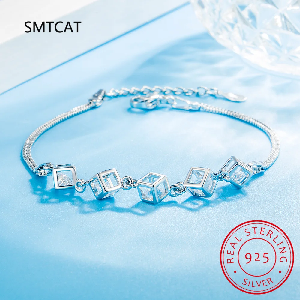 Moissanite Rubik\'s Cube Bracelet 925 Sterling Silver Square Bracelet for Women Man Sparkling Lab Diamond Party Jewelry 2024