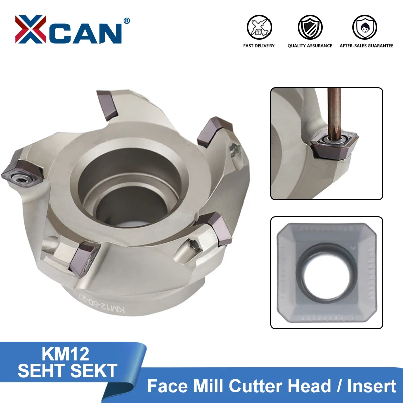 XCAN 10pcs SEHT SEKT Carbide Insert KM12 Face Mill Cutter Head KM12R50-22-4T KM12R63 R80 Face End Mill Cutter CNC Turning Tool