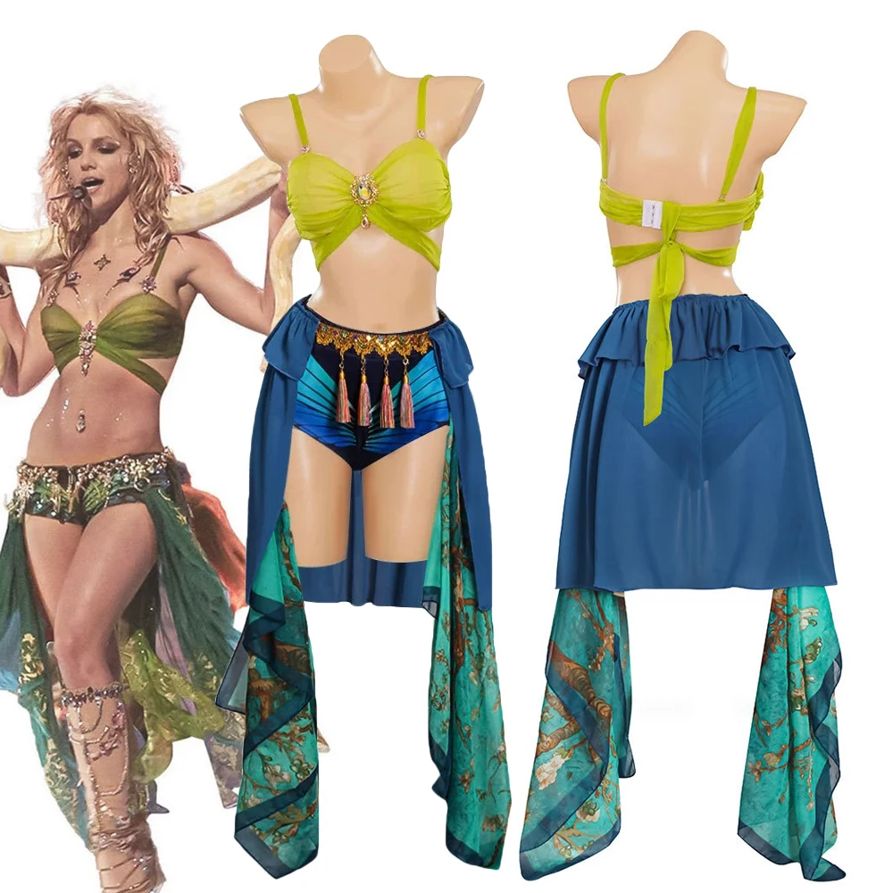 

Singer Britney Spears Costume Cosplay Stage Performance Top Bra Shorts Dance Skirt Sexy Uniform Halloween Carnival Party Clothes