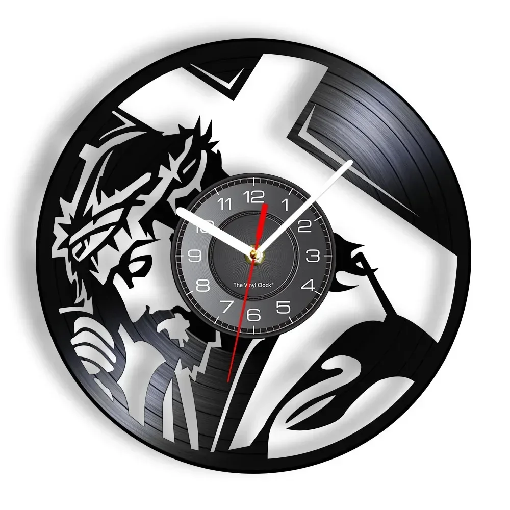 Portrait of Jesus Christ Vinyl Record Wall Clock Catholic Art Home Decoration Silent Wall Watch Gift for Christian Believers