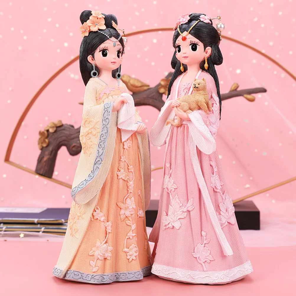 

Resin Han Chinese Clothing Antiquities Adornment Ornament Desktop Adornment for Gift (Medium Size Pink)