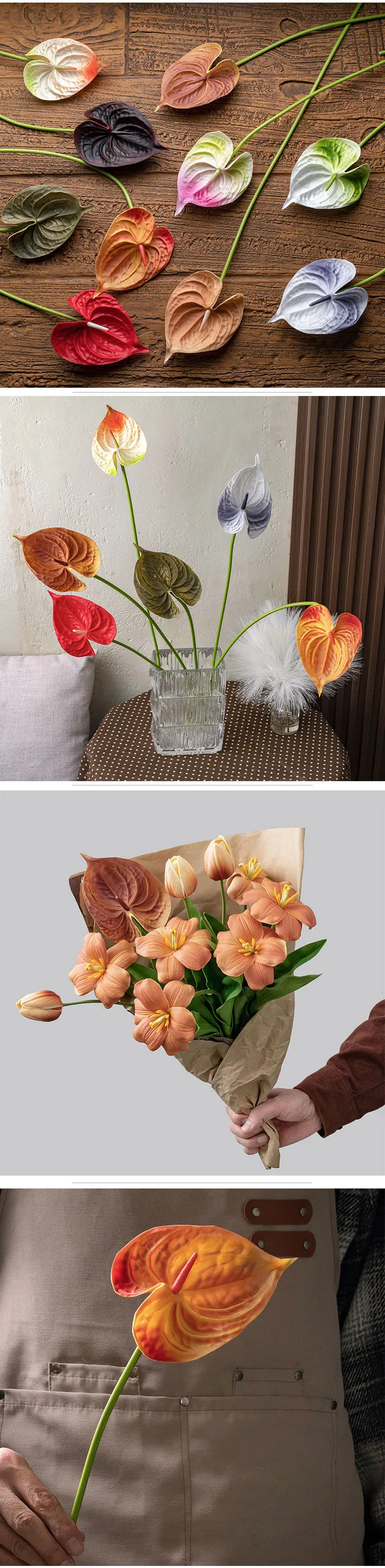 10 Stück/Set PU Kunstblumen Anthurium Brautstrauß Hochzeitsdekoration Künstliche Palmenblumen Heim-Party Tisch-Blumenarrangement – Detail 4