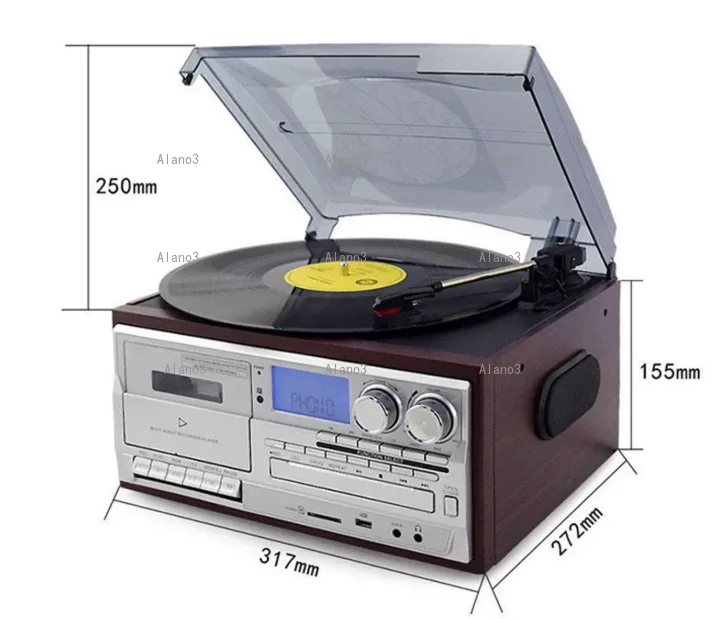 Vintage Vinyl Record Player, 3-in-1 Retro Stereo System with Bluetooth, CD & Cassette Tape for Home
