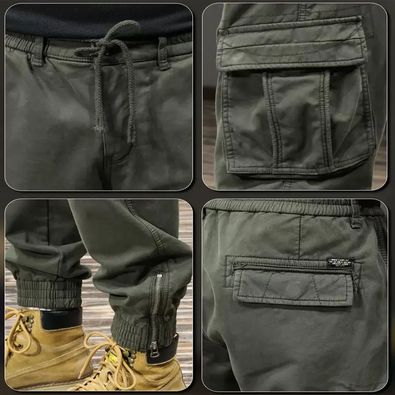 Street Fashion Men Jeans Army Green Loose Fit Multi Pockets Casual Cargo Pants Hombre Hip Hop Joggers Men Wide Leg Trousers