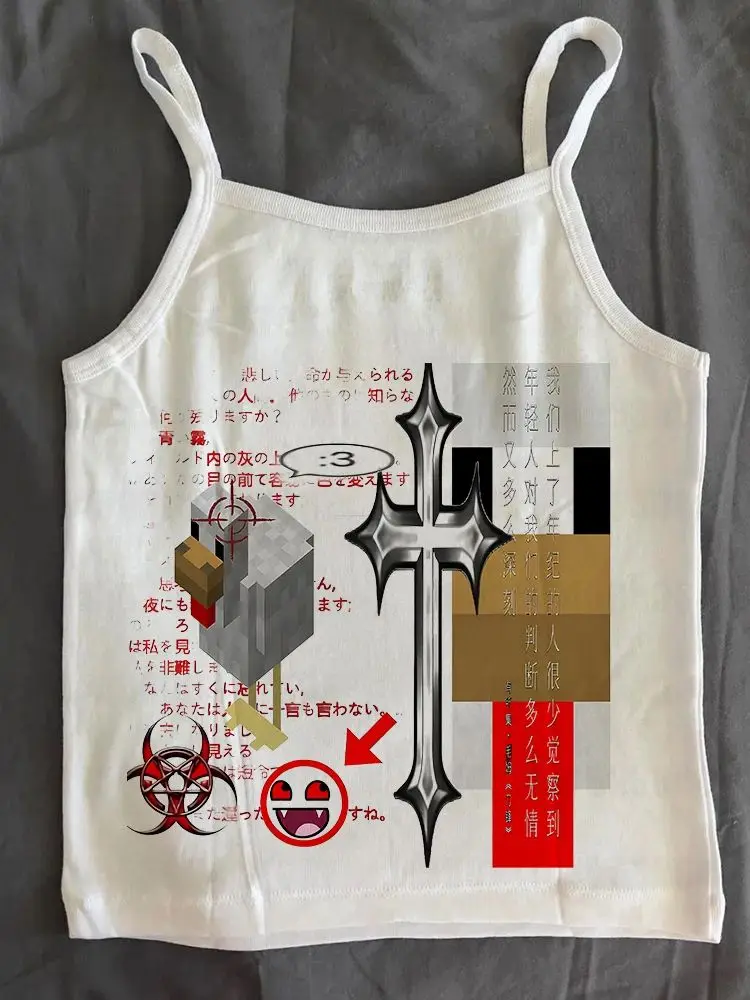 فاسق Y2k الملابس رسالة الجرافيك طباعة الجرونج المحاصيل القمم خمر سليم المحاصيل القمم بروتيل الملابس النسائية تانك لطيف الطفل تيز 2000s #5