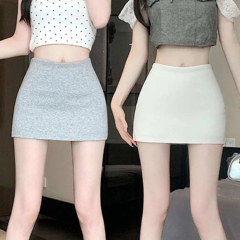 

2026 Summer Lady High Waist Slim Fit Thin Skirts Girls Solid Wrap Hip Dress Women Korean Ins Fashion A-Line Skirts