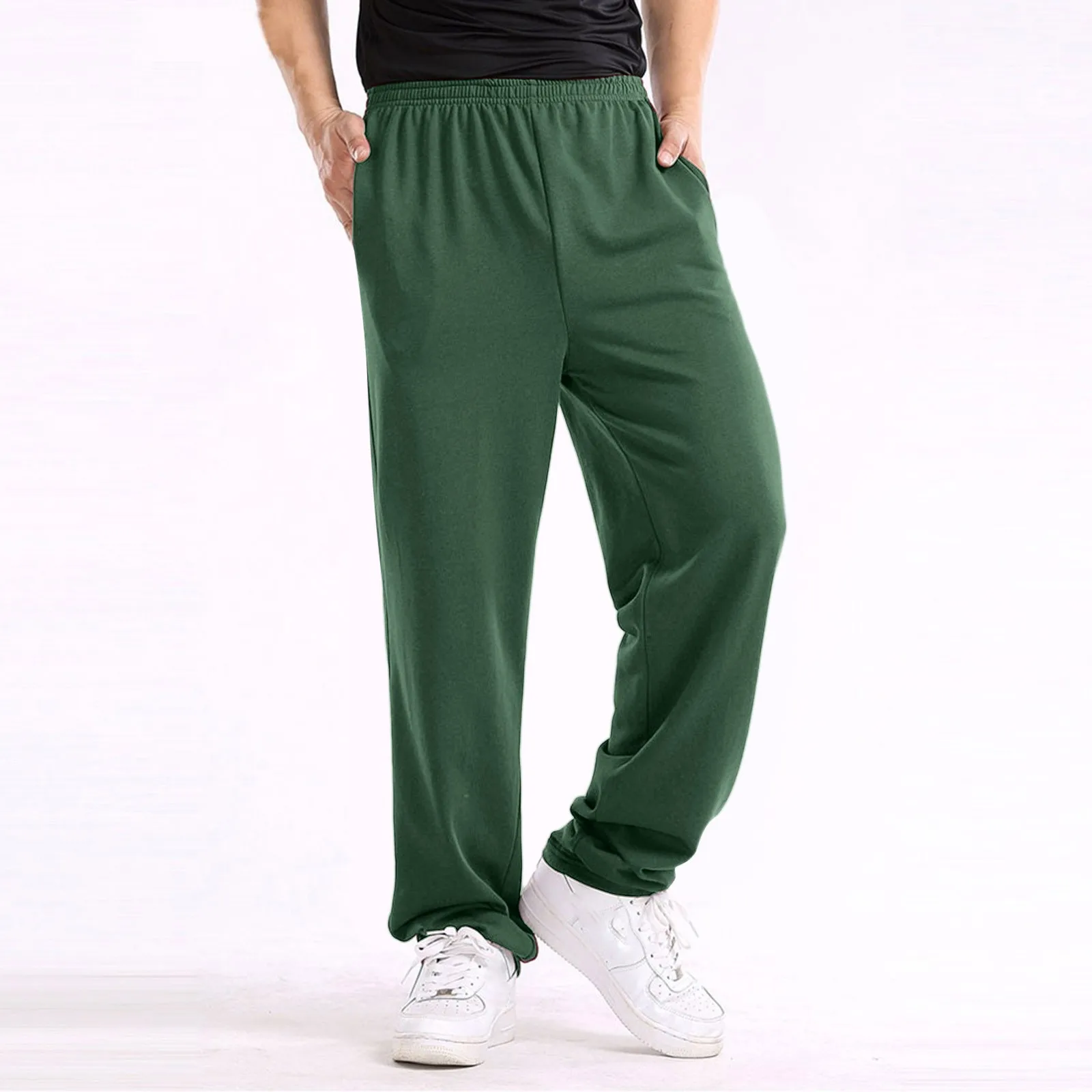 Elastic Waisted Solid Color Casual Straight Leg Pants Youth Men Trend Loose Fit Comfy Sweatpants Fashion Soprts Trousers