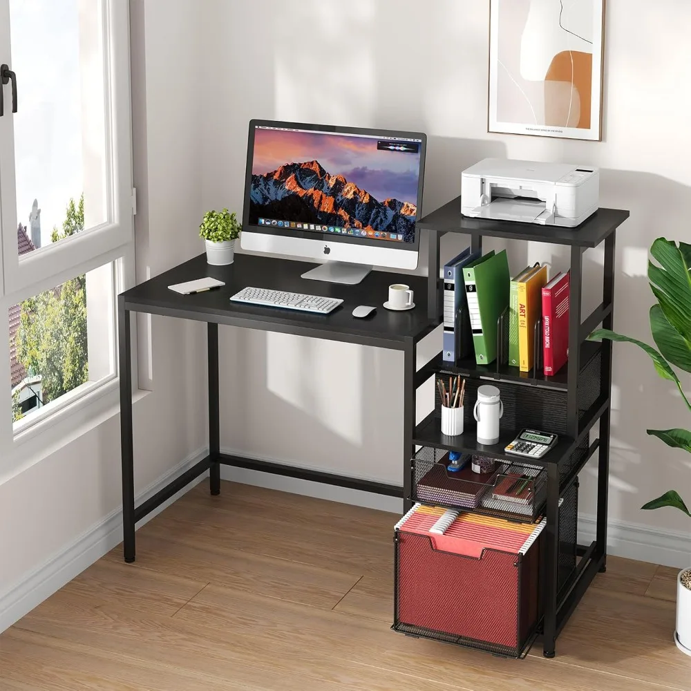 

Computer Desk with Drawers and Storage Shelves, 47 Inch Home Office Desks with Mesh File Drawers Cabinet for Small Space,Gaming