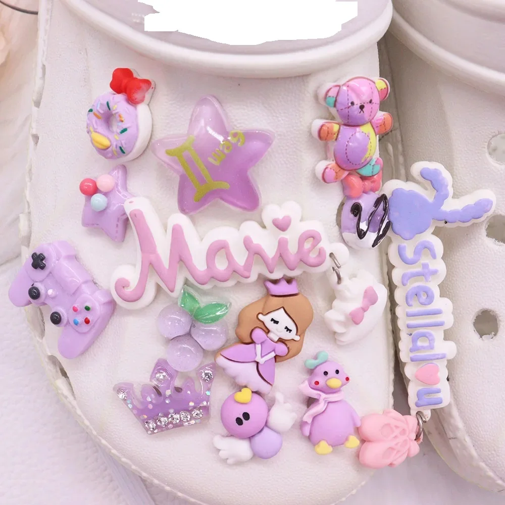 Single Sale 1pcs Resin Sandals Shoe Charms Cookie Flower Skirt Duck Girl Swan Heart Star Bow DIY Children Adorable Decorations