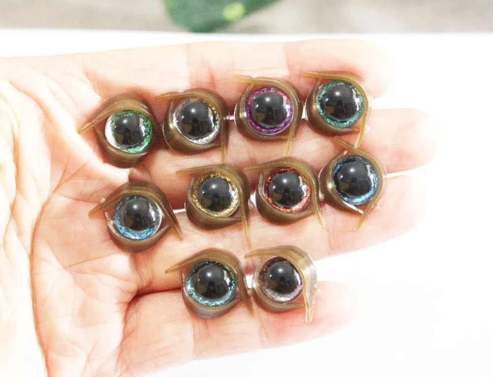 200set---diy lovely 9mm/10mm/11mm/12mm tiny round plastic clear toy safety eyes + glitter Nonwovens + brown eyelid + hard washer