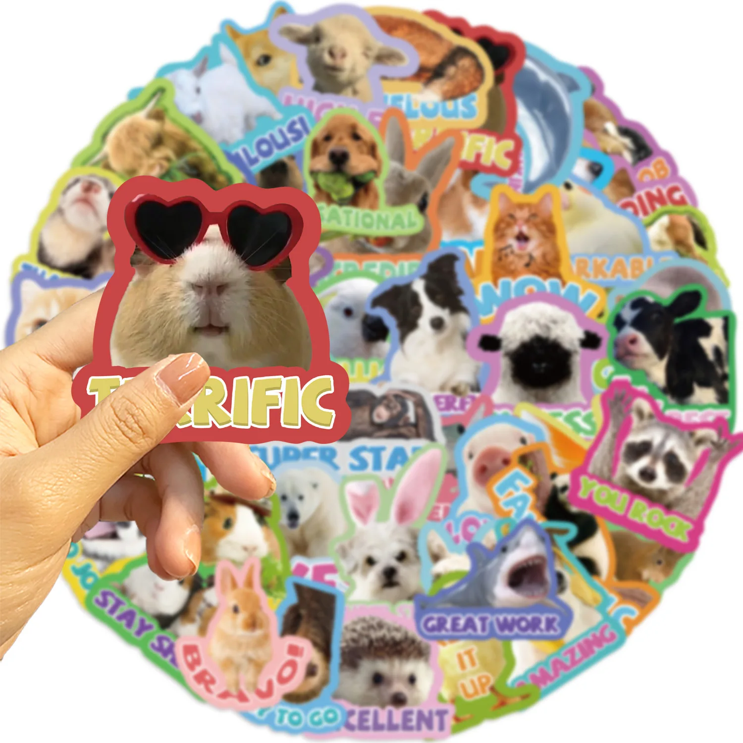 10/30/50pcs Cute Cartoon Animals Encourage Phrase Stickers Aesthetic Decals DIY Sketchbook Stationery School Rewards Supplies