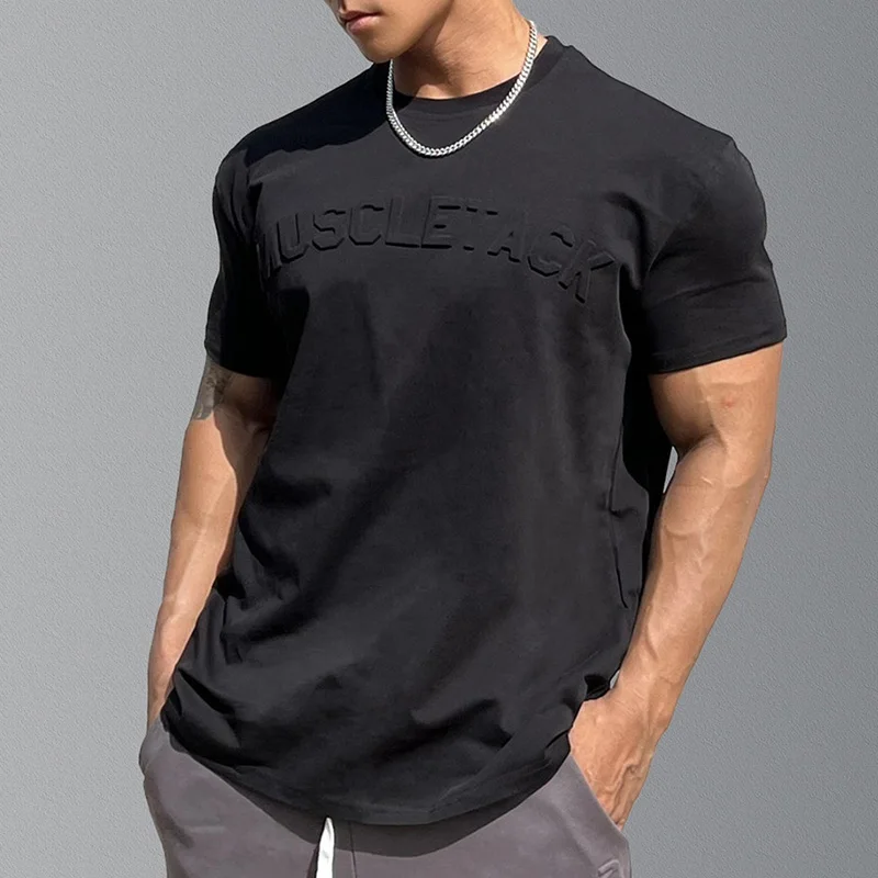 Casual Loose T-shirt Men Cotton Short Sleeves Tee Tops Summer Gym Fitness Bodybuilding Shirt Male Running Sport Training Clothes