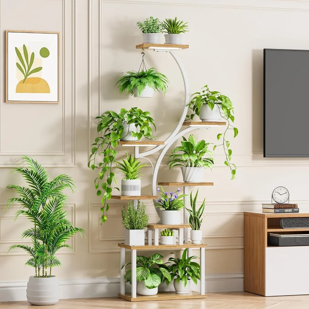 Estante para plantas de interior de 8 niveles, soporte alto de 62" para plantas de interior múltiples, soporte para flores de metal, estantes para plantas