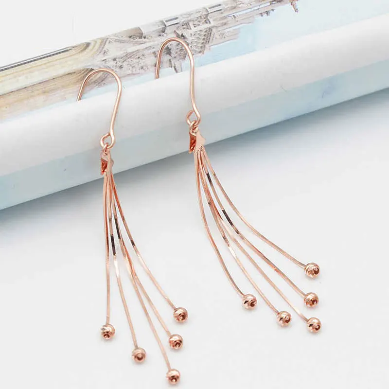 585 Purple Gold Plated 14K Rose Gold long soft chain tassels earrings for women classic new in Light luxury wedding jewelry