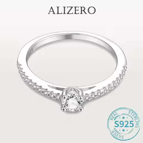 ALIZERO 0.3ct D VVS1 Moissanite Ring For Women 925 Sterling Silver Round Excellent Cut Diamond Moissanite Rings Fine Jewelry