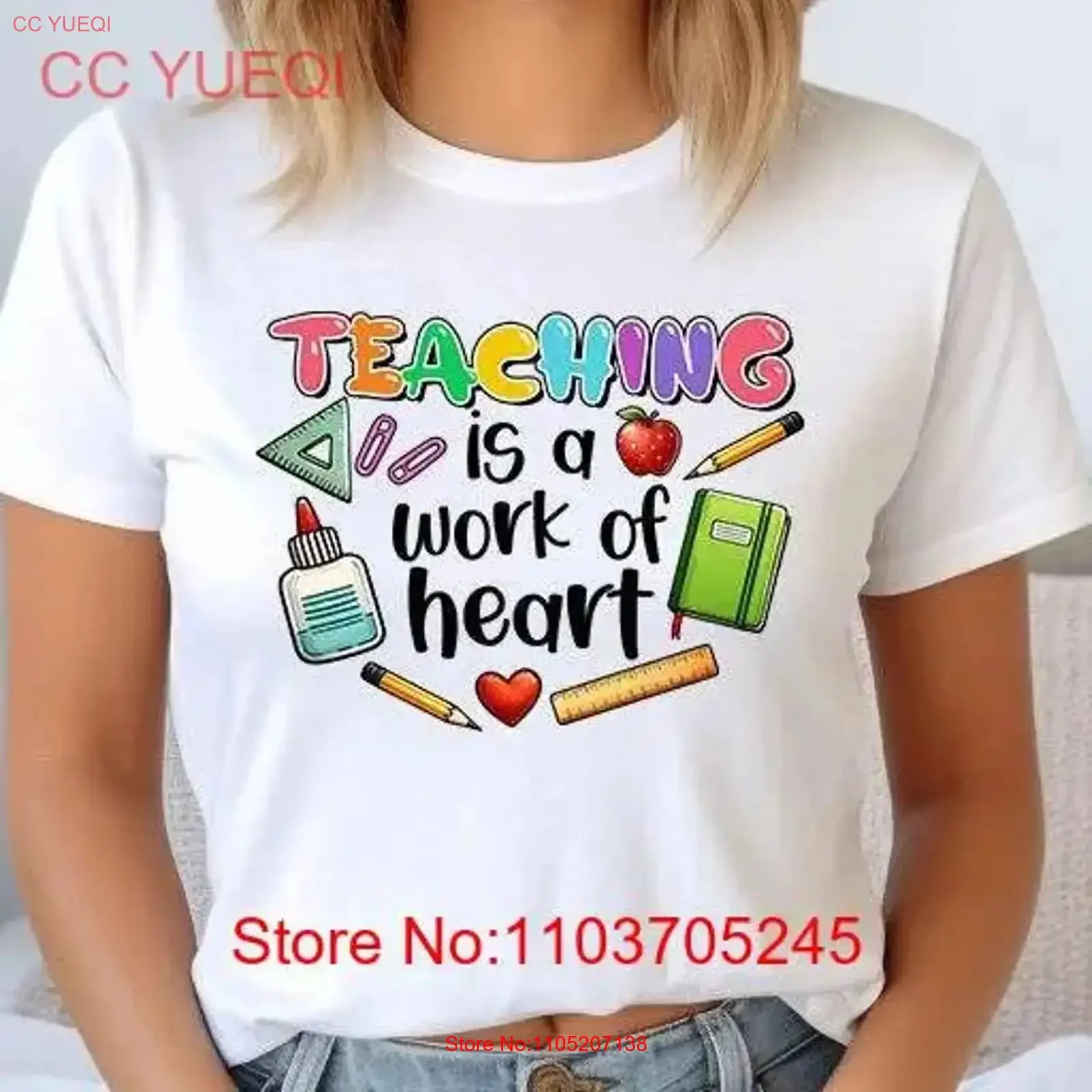 

Teaching is a Work of Heart School Teacher Maestra Bella Canvas Crew Neck T Shirt DTF 50389 vintage Washed