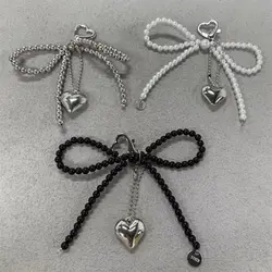 Korean Pearl Bow Heart Keychain Bag Pendant Pearl Decoration for Bags and Phones Creative Keyring Gift Charm Backpack Pendant