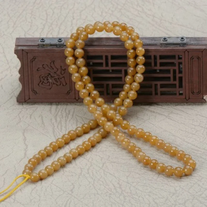 

Caramel Color Hetian Sugar Material 6Mm 108 Buddha Beads Jade Necklace Women Pendant Chain