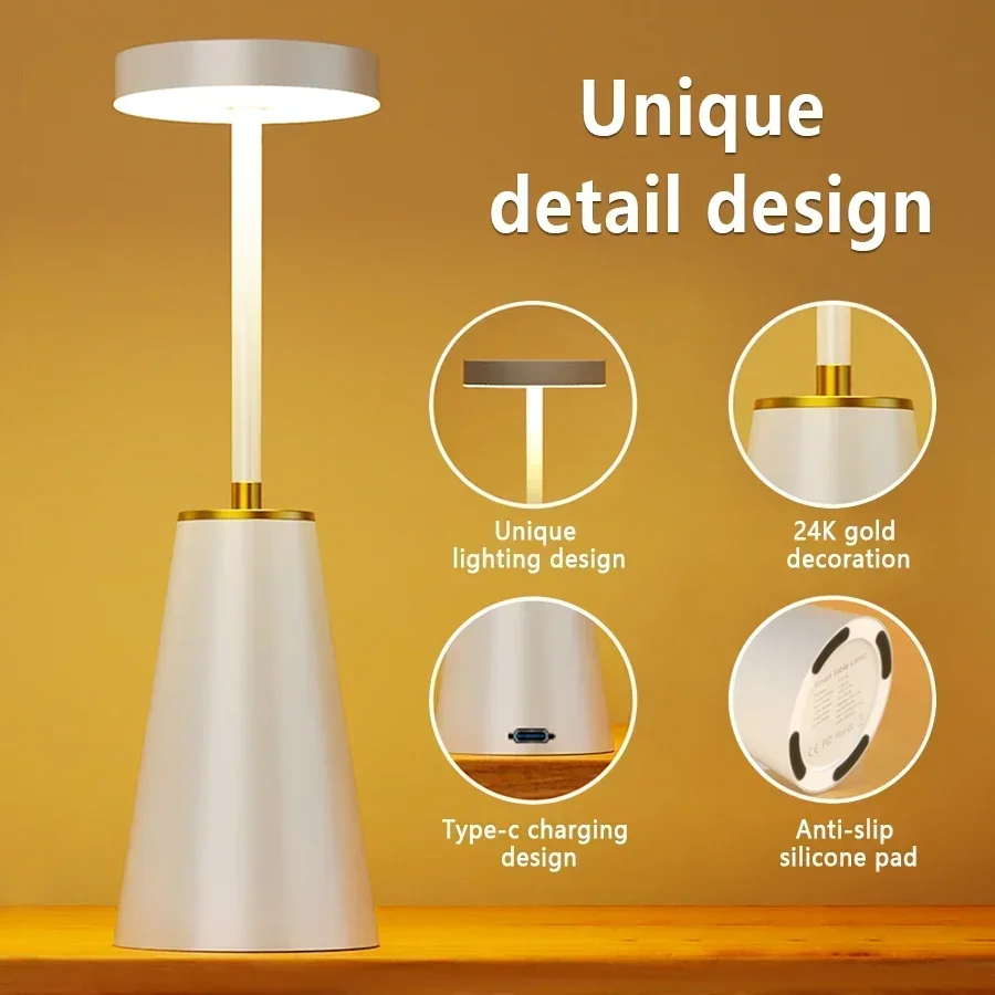 Creative Metal Table Lamp Rechargeable Eye Protection LED Desk Lamp 3 Colors Bedside Reading Light Bar Coffee Decor Night Lamp