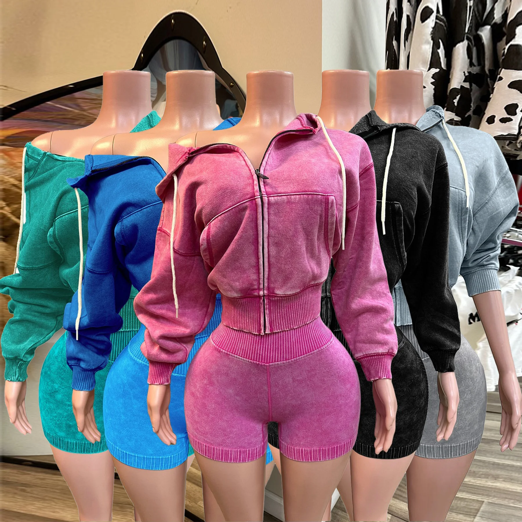 

Женский спортивный костюм-двойка: укороченная куртка и брюки/шорты, комплект для уличной моды Y2K, весенняя одежда 2026