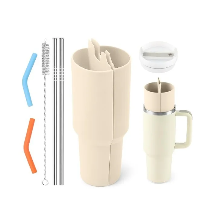 

Stanley Cup Silicone Liner 40oz With 2 Straws Straw Covers And Cleaning Brush For Insulated Tumbler