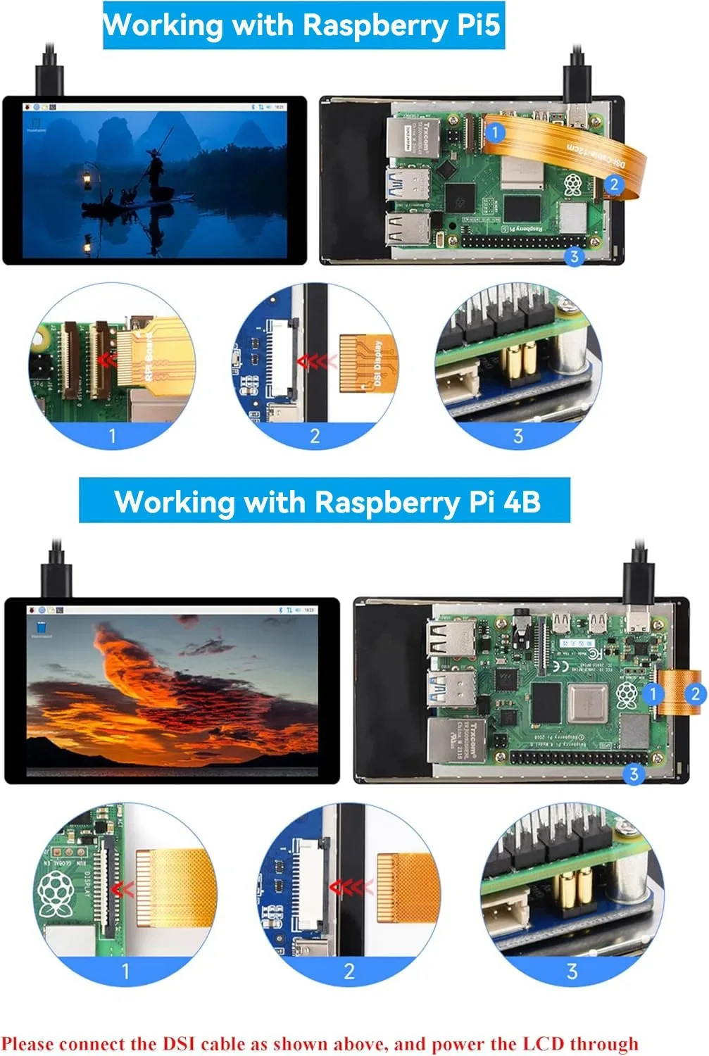 Waveshare Pantalla táctil IPS DSI de 5,0 pulgadas Panel táctil capacitivo 720x1280 Compatible con Raspberry Pi 5/4B/3B+/CM4/3+/3