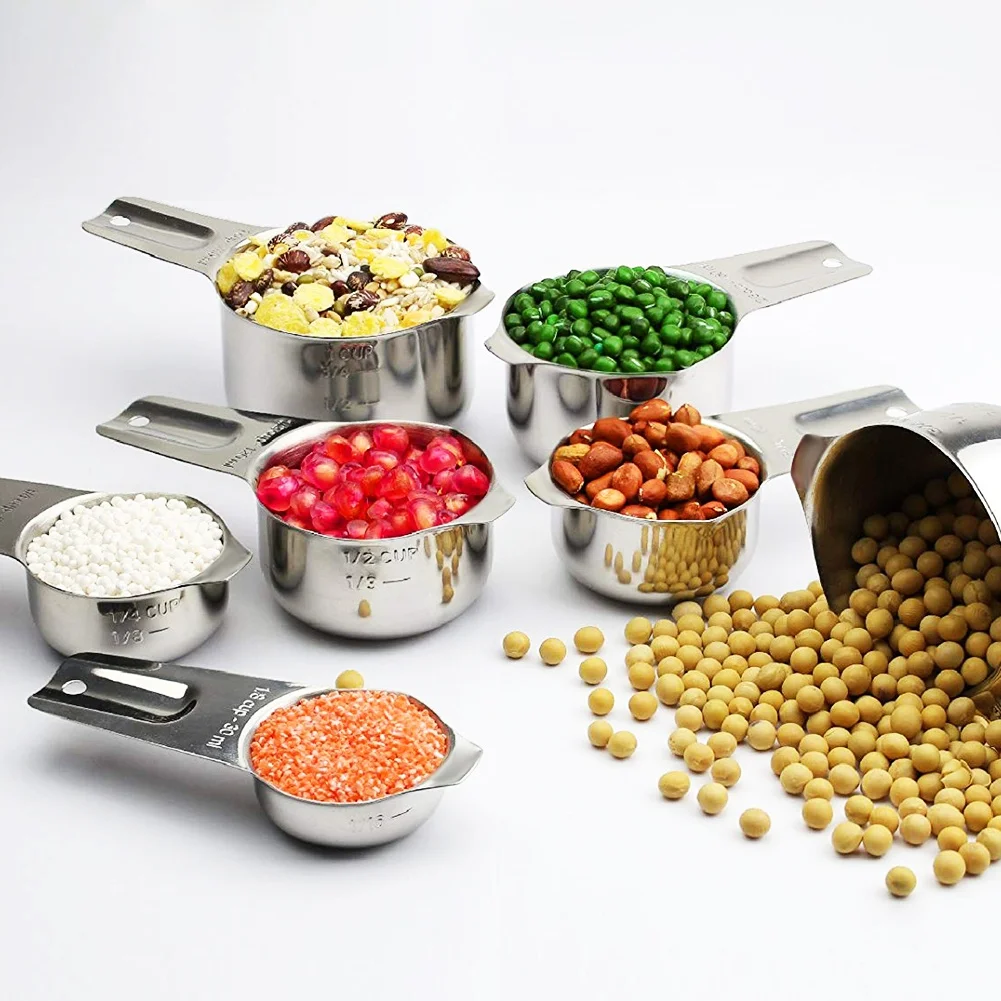 B62B-2 Set Stainless Steel Stackable Measuring Spoons For Dry And Liquid Ingredients Etched Marked, 1 Set With Detachable Ring H