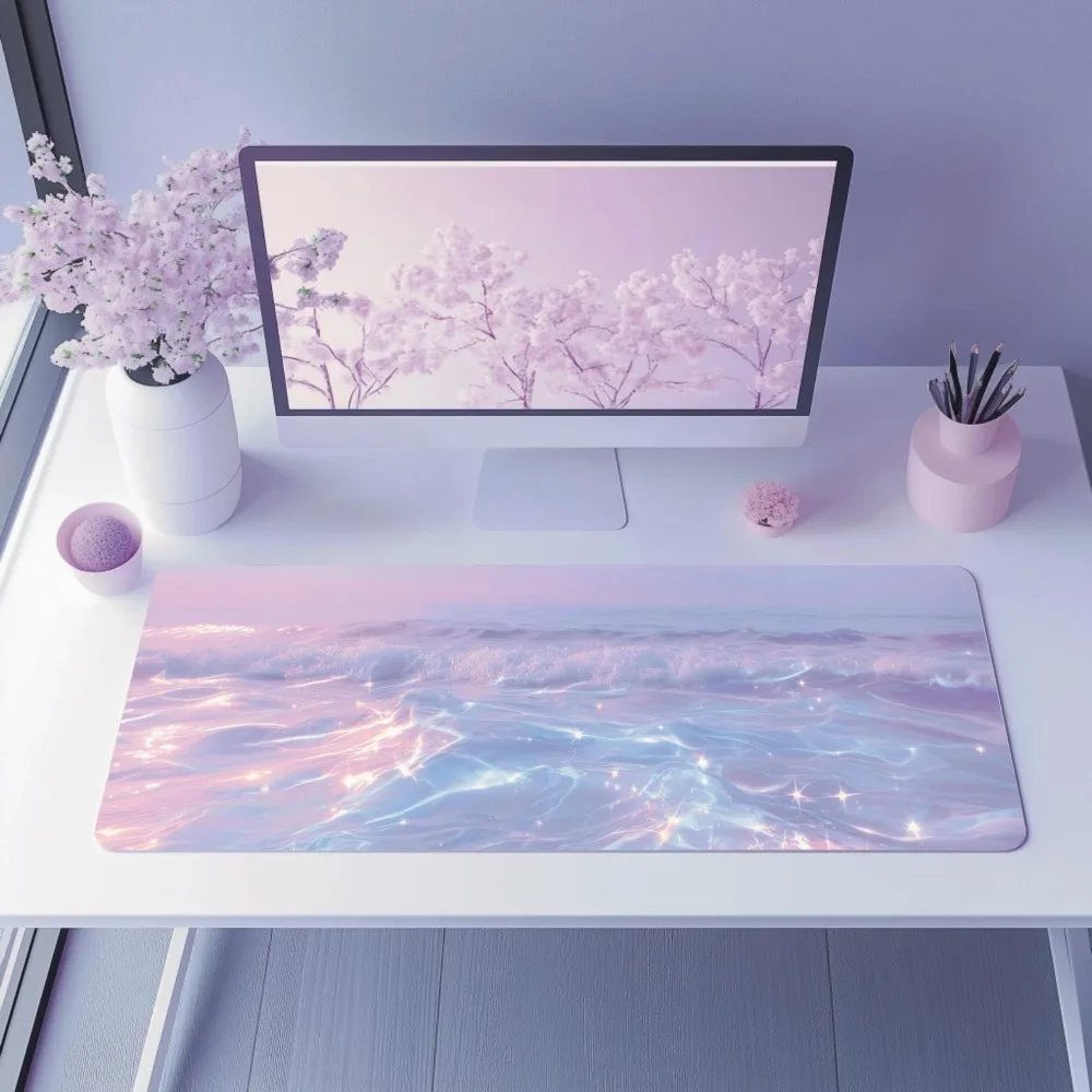 Aesthetic Pastel Desk Mat for Gamers Ocean Kawaii Waves Desk Accessory Cute Gift for Gaming Setup Pink Mouse Pad gaming mousepad