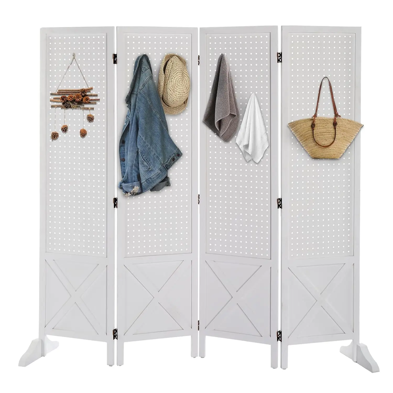 Freestanding Pegboard with Support Feet, 5 FT Wood Room Divider Display Board Organizer, Folding Privacy Screen, Customized