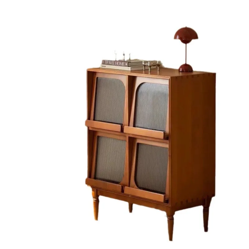 Japanese bookcase Nordic solid wood magazine living room sofa storage locker retro locker display side cabinet locker