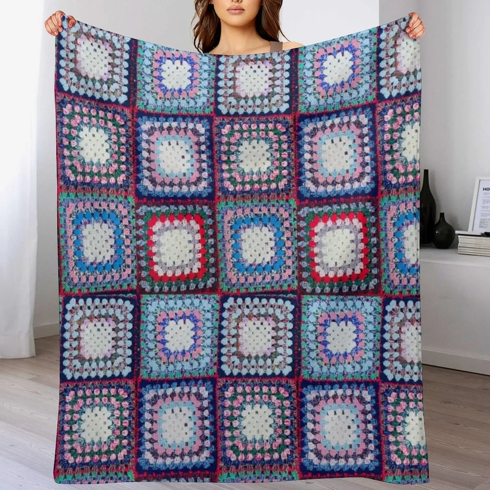 

knitted background granny square Throw Blanket Flannels Blankets For Bed blankets and throws Flannel Fabric Blankets