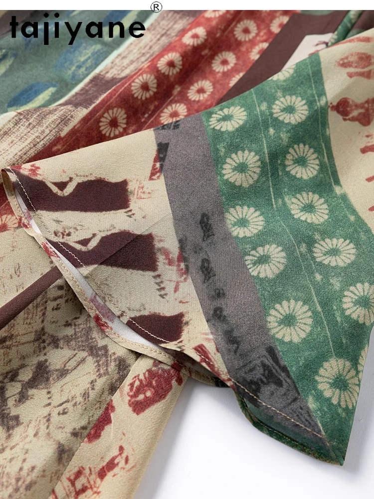 TAJIYANE 100% التوت فستان حريري امرأة الصيف 2025 خمر ملابس منقوشة بكم طويل فساتين عطلة الفساتين السيدات الملابس Vestidos