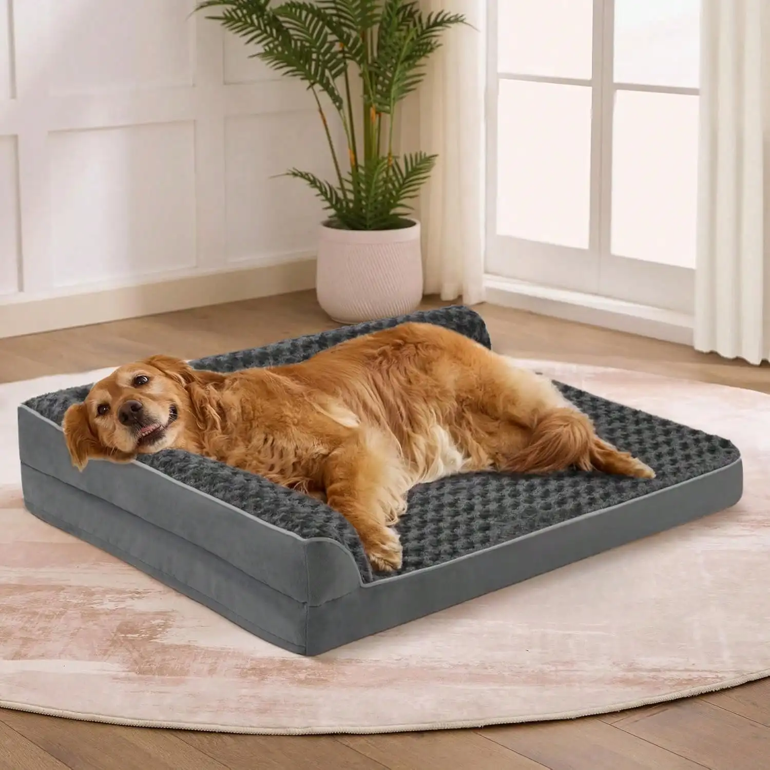 

Memory Foam Dog Bed – Washable Dog Bed With Removable Cover & Non-Slip Bottom – Cozy Supportive Pet Bed With El