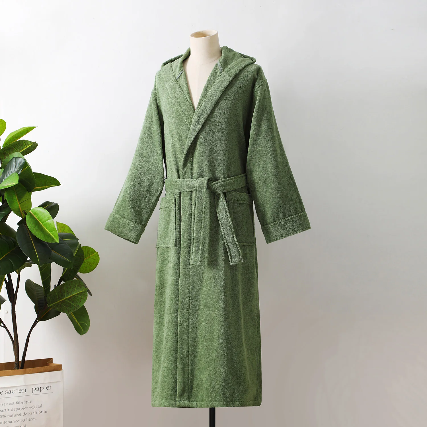 Men's Cotton Hooded Bathrobe, Thick Warm Towel, Fleece Nightwear, Men's Robe, Couples Kimono Robe, Long Nightgown, Hotel and Spa