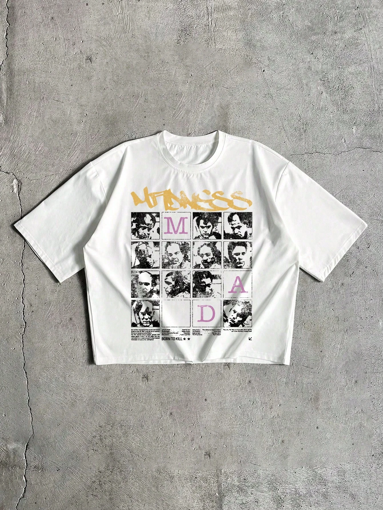 Parent‑Child Matching Oversize T‑Shirt Retro Grid Collage Portrait Graffiti Text Distressed Front Print Streetwear Cotton Tee