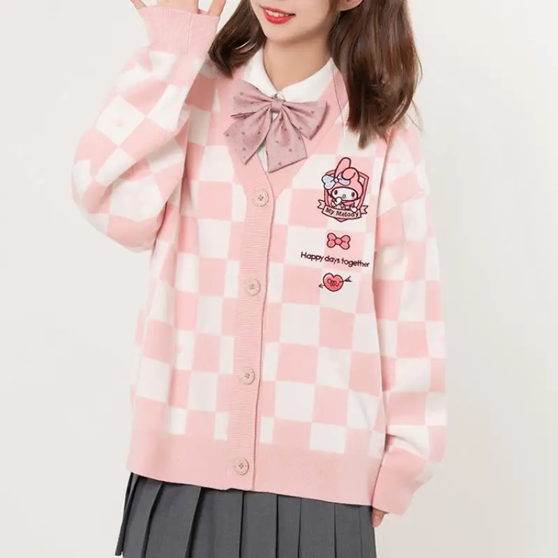 Kawaii Kuromi My Melody Cinnamoroll Sanrioes Mother and Baby Cardigan V Neck Jacket College Style Lolita Gift for Girls Anime Co