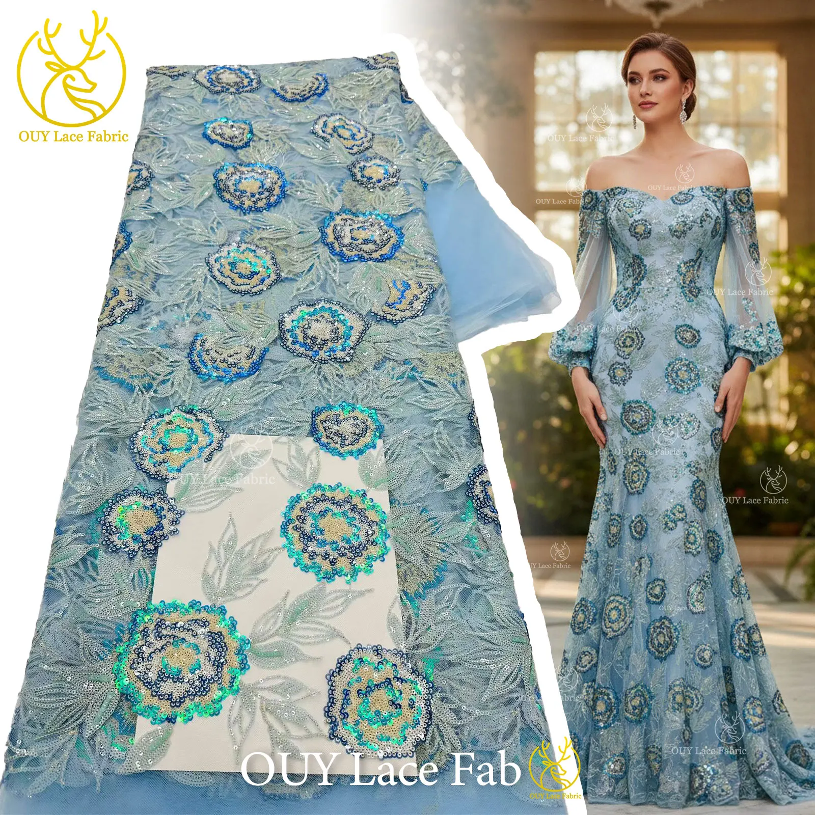 

New Style African Lace Fabric 2026 Nigerian High Quality Beaded Sequins Embroidery Mesh Lace Fabric For Party Evening Dress 5Y