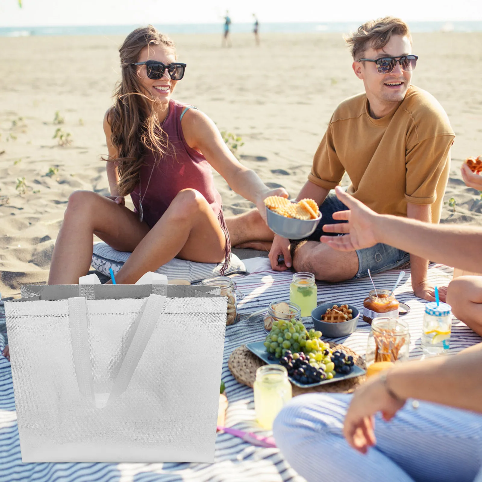 

12Pcs Portable Reusable Grocery Bags Non-Woven Fabric Waterproof Shopping Tote Large Capacity Outdoor Storage Foldable Shopping