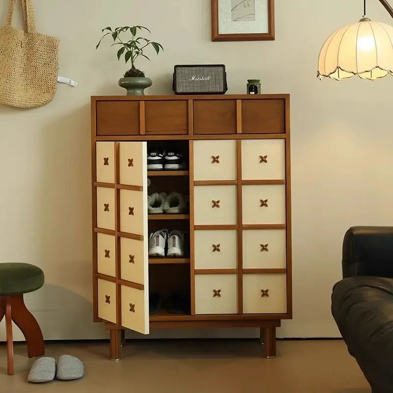 

Solid wood shoe cabinet door household retro Chinese style entrance entrance storage cabinet medieval cream living room storage