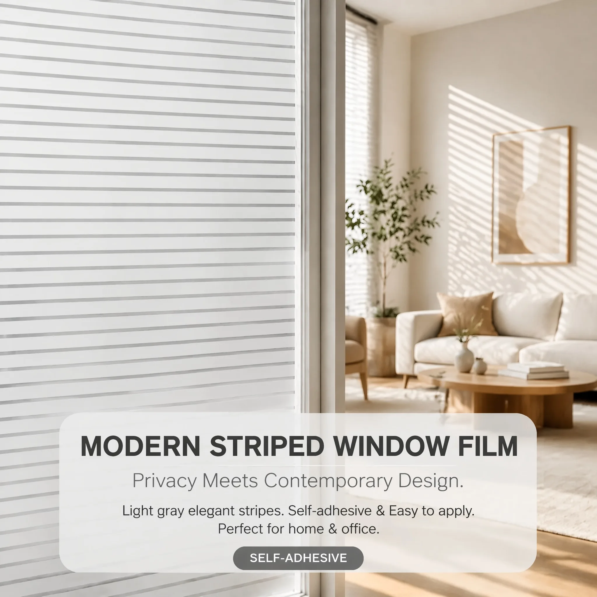 Self Adhesive Horizontal Strip Frosted Window Film, Minimalist Thin Line Privacy Glass Sticker Anti UV Opaque Self-Stick Window