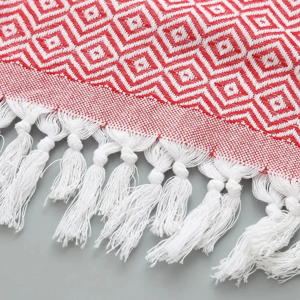 2024 Thickened Polyester/Cotton Plain Türkiye Tassel Diamond Beach Towel,Jacquard Diamond Patterned Bath Towel