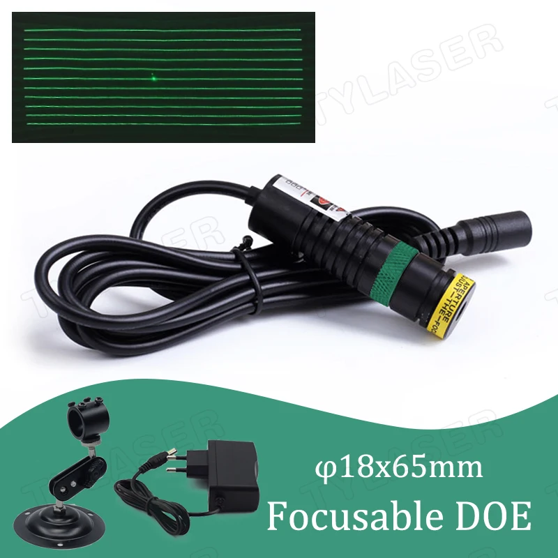 

DOE Green 11 Lines Focusable Locator D18x65mm 505nm Green 10mw 30mw Laser Module for Positioning Free with Bracket and Adapter