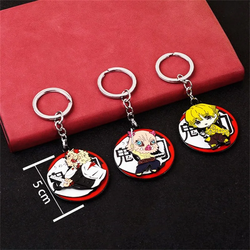 LLavero de Anime Kimetsu no Yaiba, llavero giratorio esmaltado colorido, juguete de Cosplay, colgante de Metal, llaveros, regalo para niños y amigos