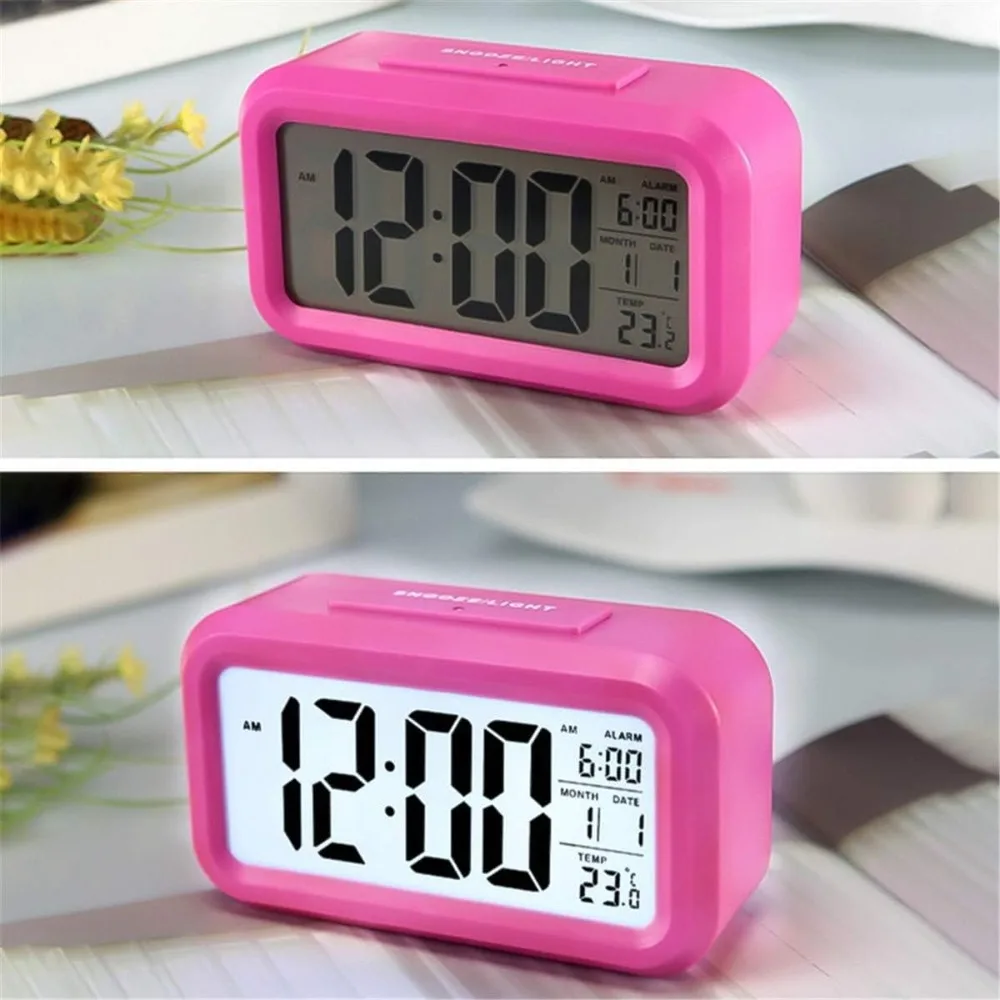 

Digital alarm clock, backlit silent calendar desktop clock, pink